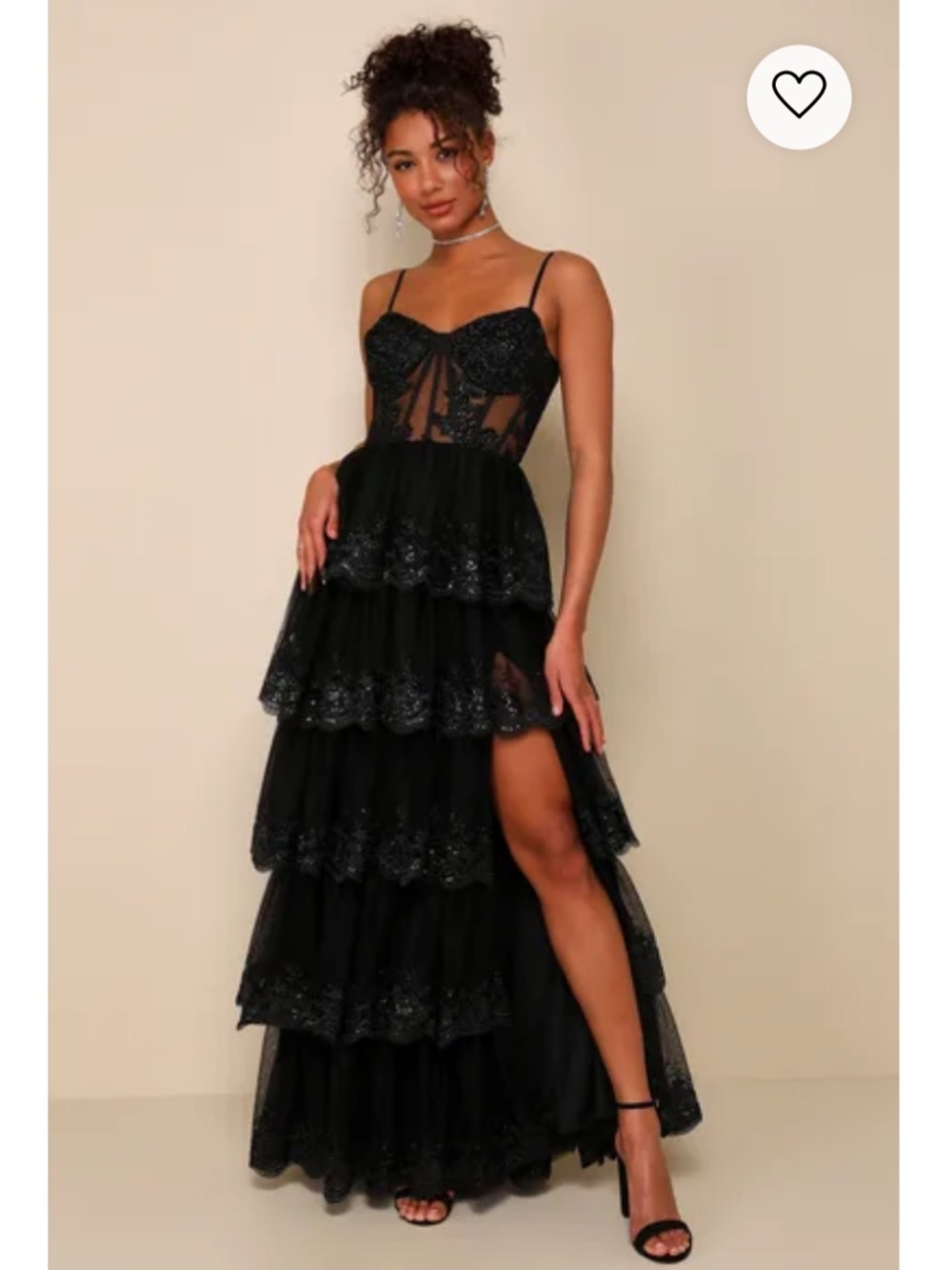 Lulu's Black Tiered Lace Prom Dress